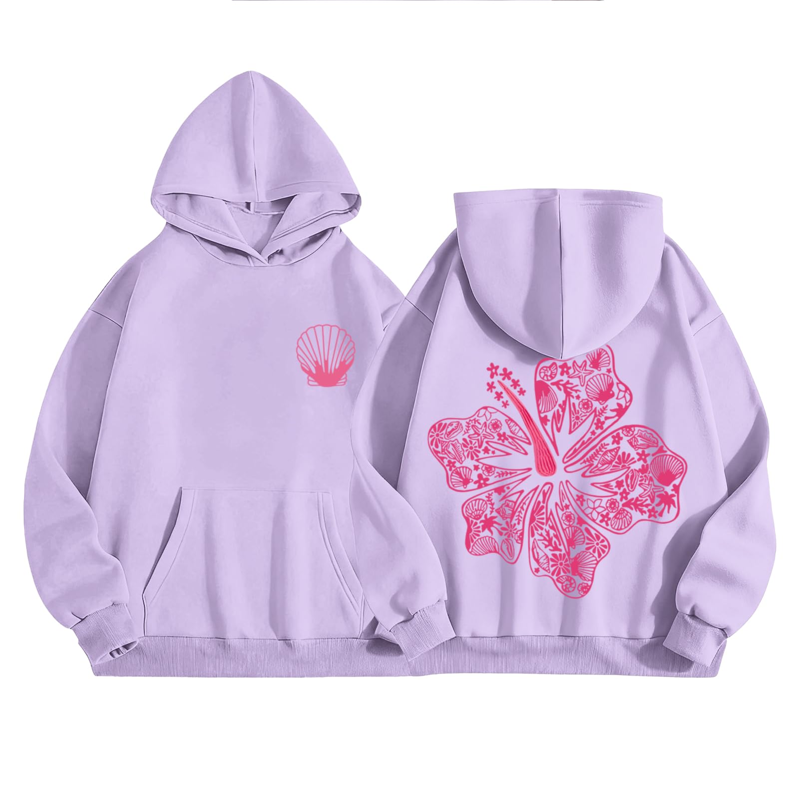 Cute Pink Hoodie Kids Girls Aesthetic Preppy Hibiscus Flower Puff Hoodies Kawaii Hawaii Palm Beach Graphic Pullover