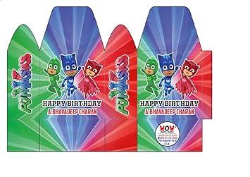 Personalized WoW Party Studio P J Masks Theme Happy Birthday Party Decorations Supplies Chocolate / Candy Box with Birthday Boy/Girl Name - 10Pcs
