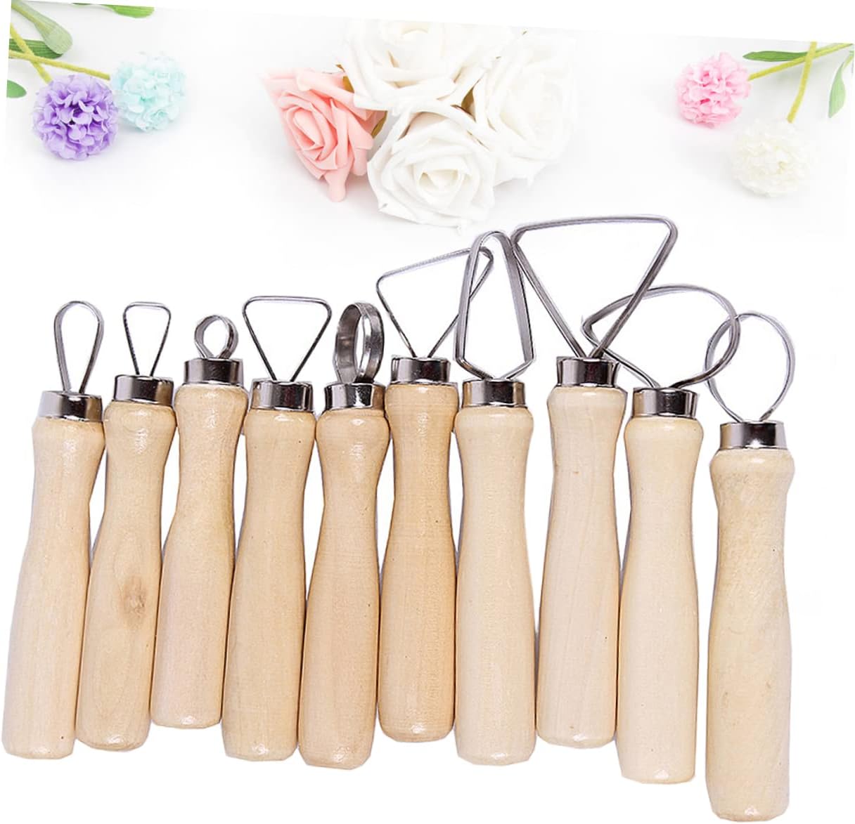 DOITOOL 10-Piece Ceramic Clay Tools Set for Beginners Sculpting and Modeling Tools Sturdy Pottery Wood Handles for DIY Art Crafts