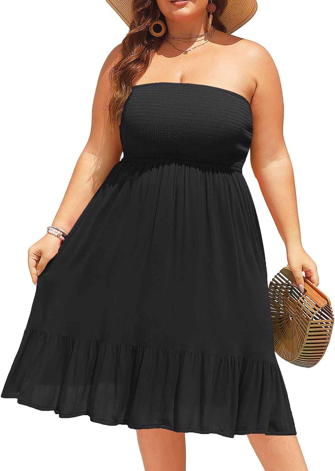 Plus Size Summer Dresses - Strapless Tube Top Sundress Casual Beach Swimsuit Cover Up Swimwear Boho Midi Dress 2025