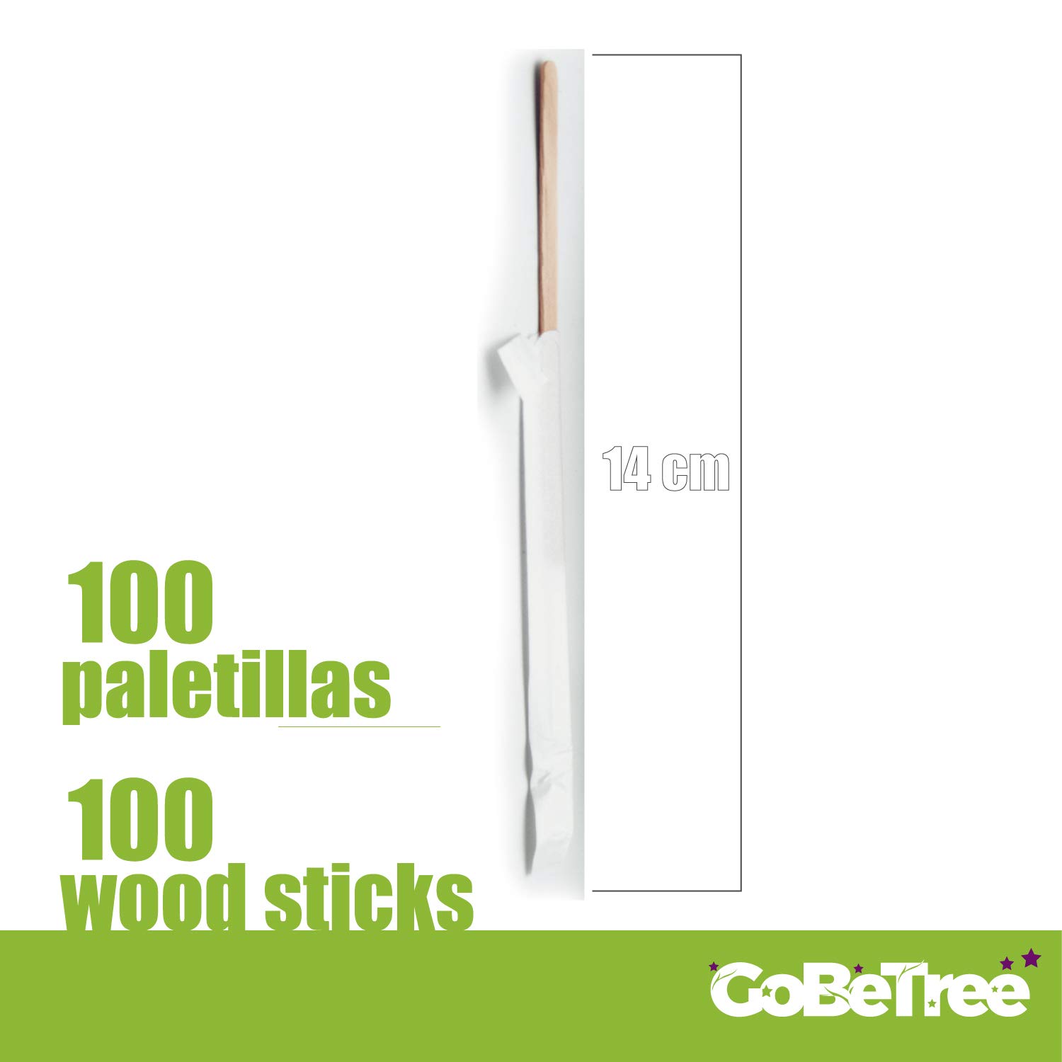 100 Paletinas de café de Madera envueltos Individualmente en Papel. Palitos de café Desechables, Palitos removedores de café biodegradables de 14 cm de Longitud.