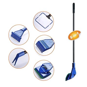 5 in 1 Complete Aquarium Fish Tank Clean Set Fish Net + Rake + Scraper + Fork + Sponge