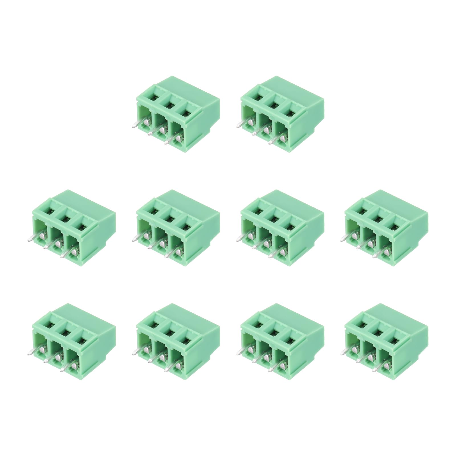 sourcing map 10Pcs 3 Pin PCB Mount Screw Terminal Block Connector 5.08mm 0.2 Inch Pitch PCB Wiring Terminals 300V 10A for 22-12AWG Cable, Green