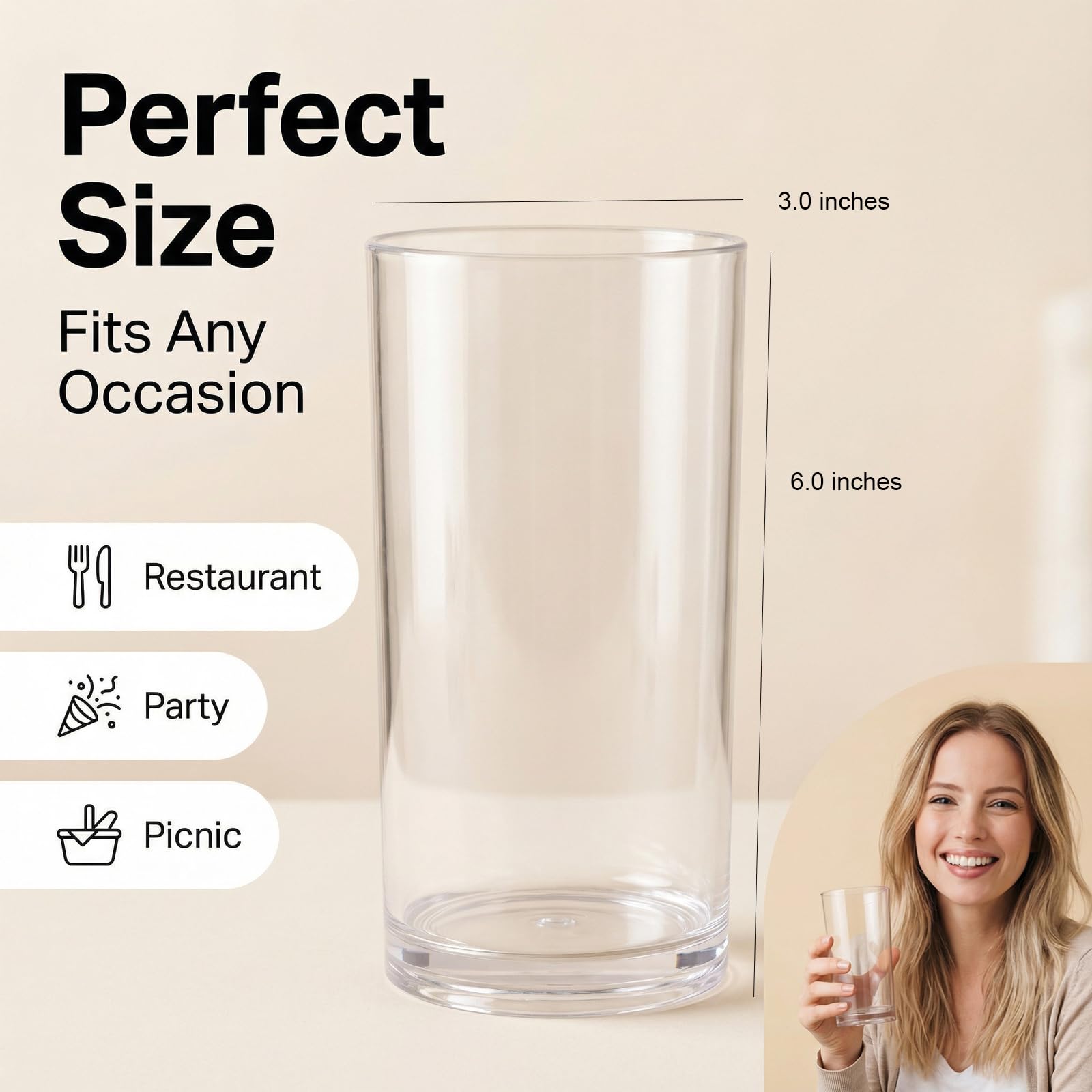 AOYITE Vasos de plástico de 20 onzas, aptos para lavavajillas, vasos de agua y jugo de alta calidad, sin BPA, juego de 6 vasos para beber