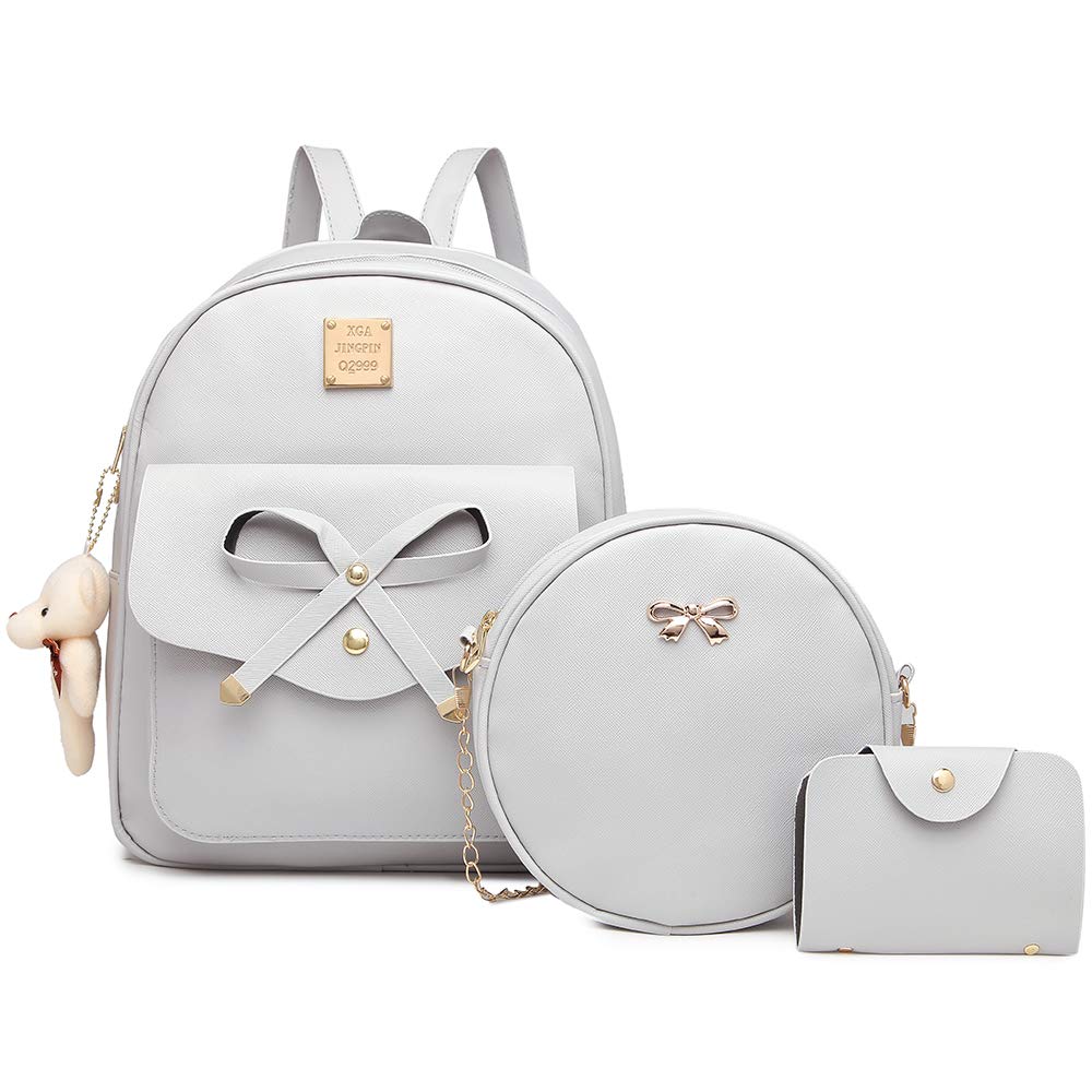 MACCINELO Cute Leather Mini Backpack Purse for Women Bowknot Small Backpack for Girls gift Rucksack Ladies Shoulder Bag 3pcs