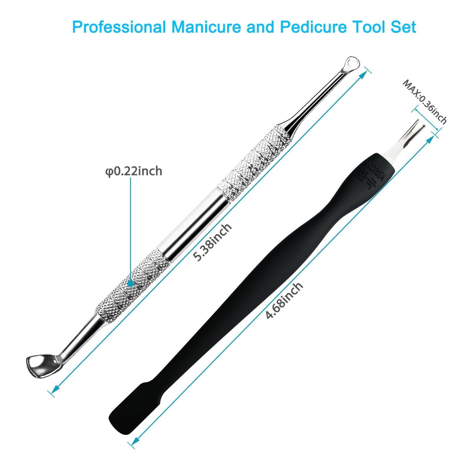 Herramientas empujadoras de cutículas, 2 piezas profesionales para quitar cutículas de uñas, cortador de tenedor, kit de herramientas de manicura de pedicura duradera de acero inoxidable 8