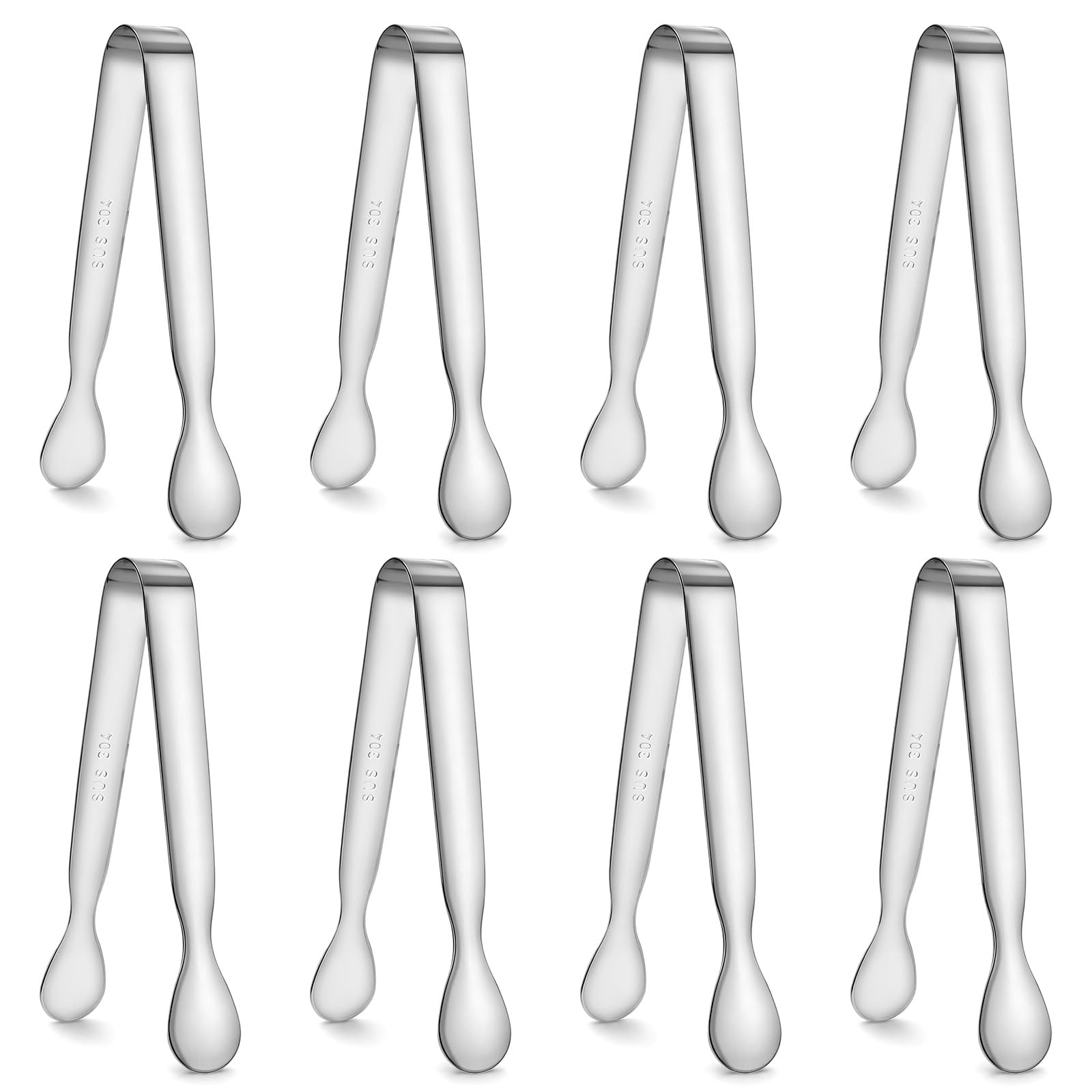 8 PCS 4.3 Inch Small Serving Tongs Mini Appetizer Tongs Stainless Steel