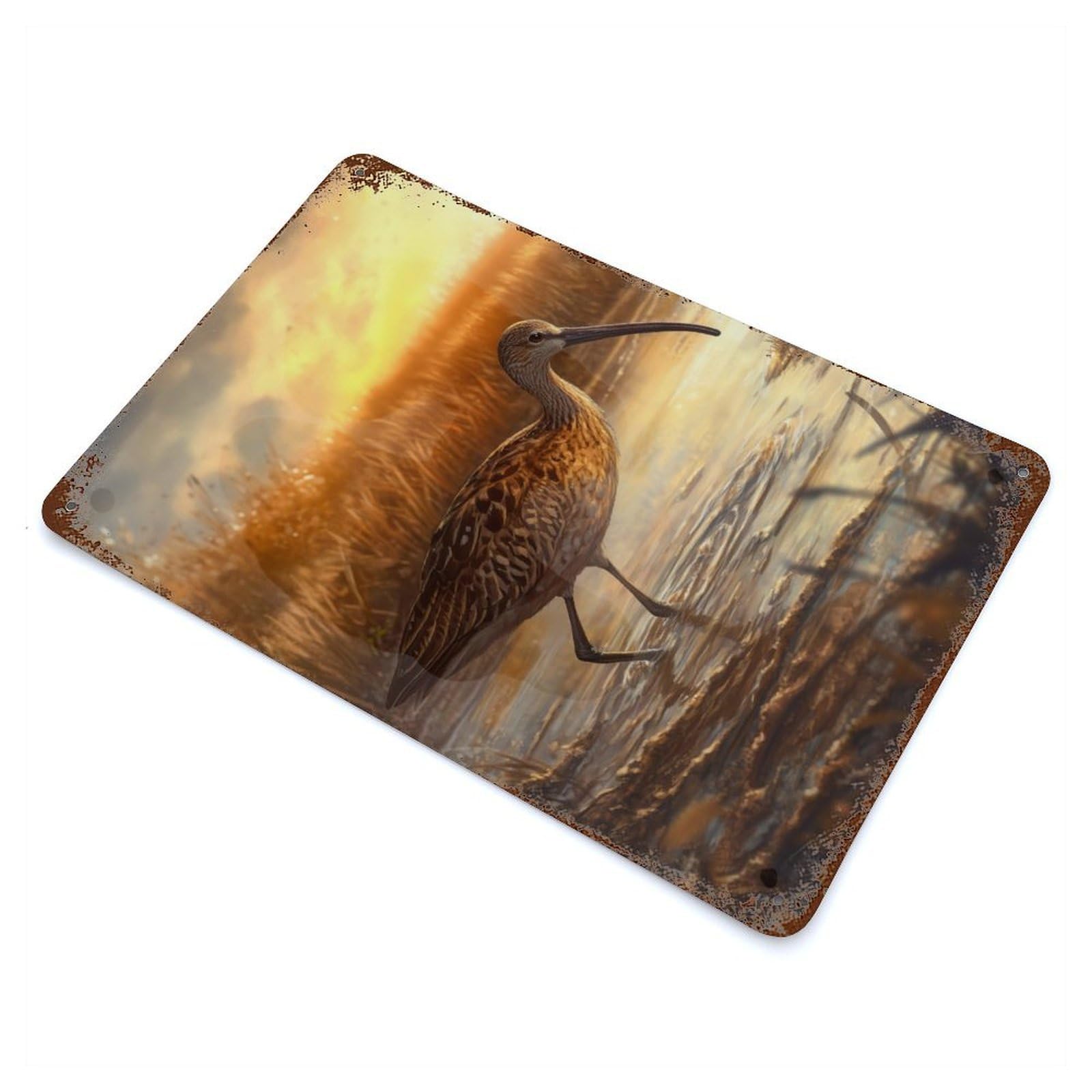 Garage Style Long-billed Curlew at Sunset Rusty Metal Tin Sign 11.8"x7.9", Shabby Chic Decor for Bar And Workshop