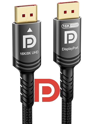 Cable DisplayPort 2.1 de 80 Gbps de 5 pies, cable DP a DP certificado 4K 540Hz 360Hz 240Hz 165Hz 120Hz 16K 8K 240Hz Ultra alta tasa de bits UHBR20