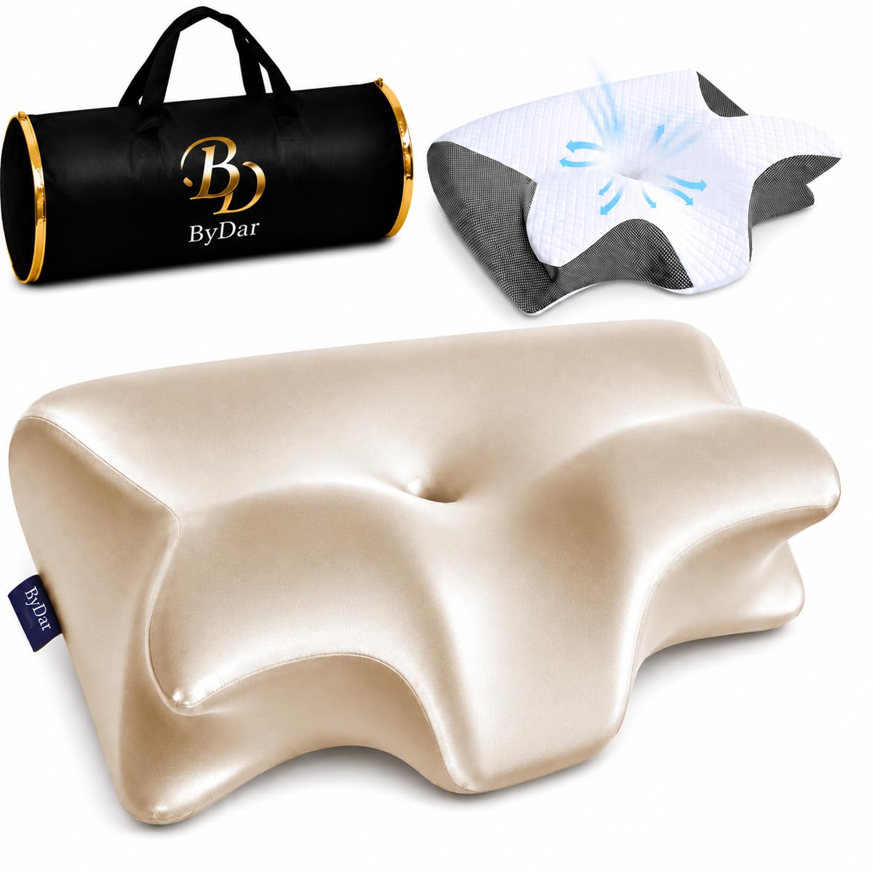ByDar Oreiller Hanna 2 en 1 - Cervical Ergonomique, Mousse Mémoire de Forme, Orthopédique, Soutien Cou et Nuque, 2 Housses Lavables, pour Dormir Dos, Côté et Ventre