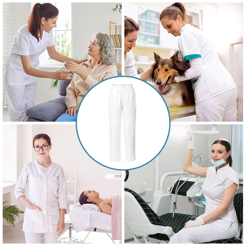 AUYAO Unisex Krankenschwester Hose Medizinische Schlupfhose Kasack Arbeitshose Multitaschen Berufshose Pflege Pflegehose Damen Bügelfrei Krankenhaus Hose Pflegehose für Pflege Praxis Klinik Weiß,M~2XL