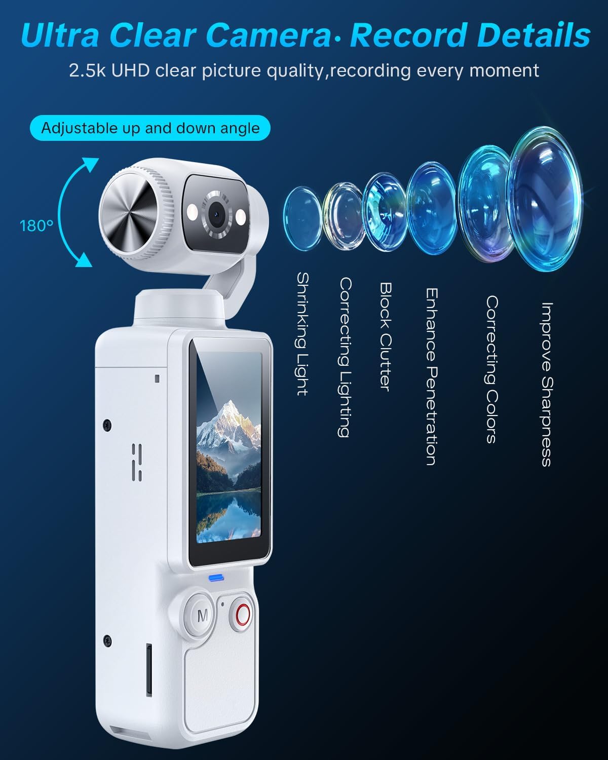 W & O Portable 2.5K Video Recorder with 180° Rotating Lens, Vlogging Camera,Pocket Body Camera with Audio & Video Recording, 7Hour Power, Handheld POV Cameras with 32GB Card(White - Image 5