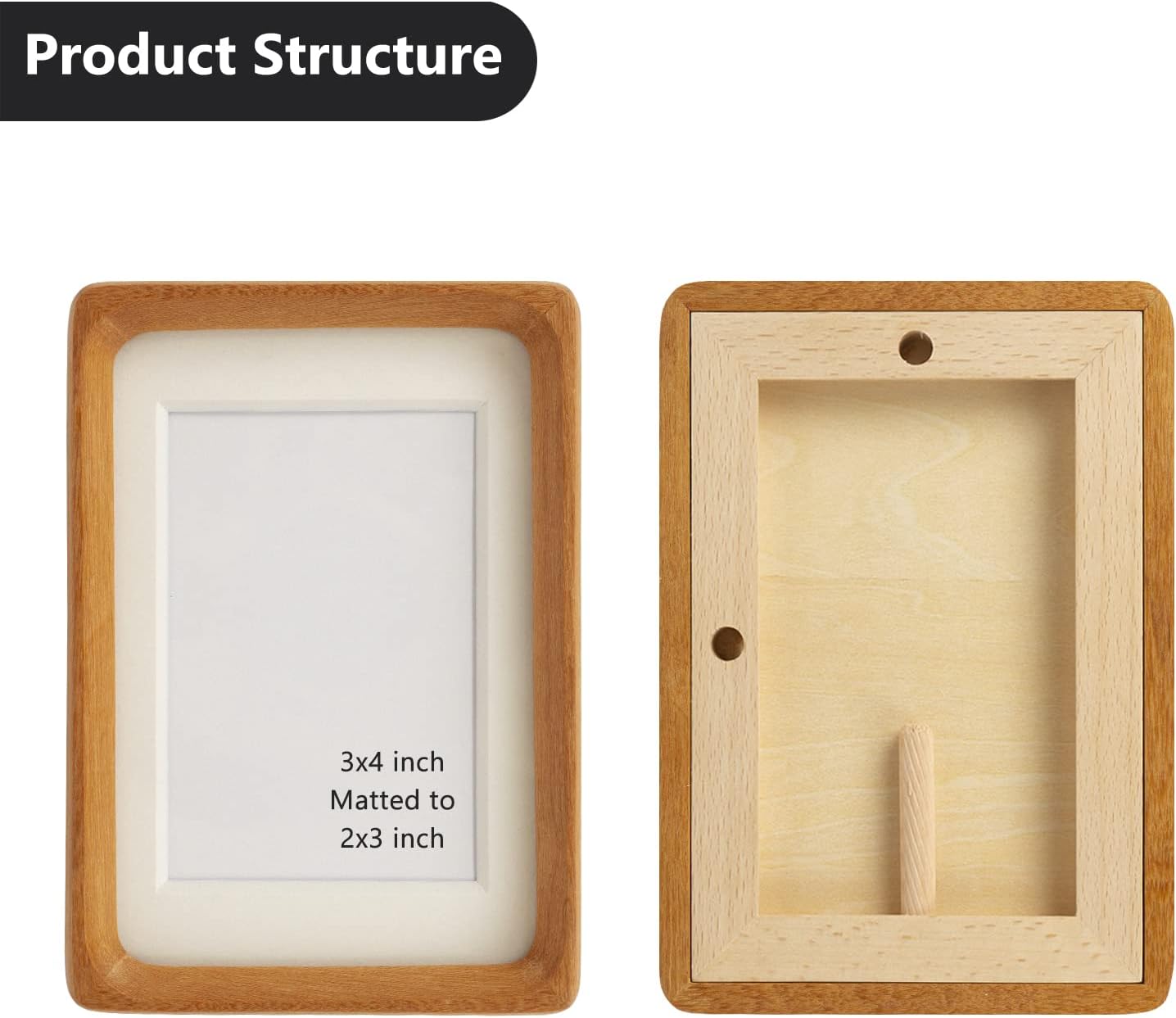 Handcrafted Solid Wood Picture Frame with Mat for Wall or Tabletop Display, Perfect for Photos and Artwork. (Teak, 3"x4" matted to 2"x3") - Image 2