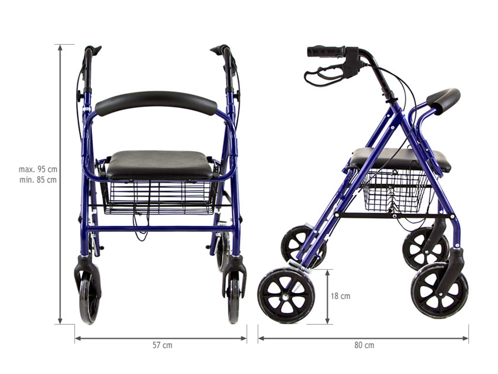 QUIRUMED Andador con asiento, Plegable, Aluminio, Color Azul, Con ruedas. Cesta portaobjetos, Frenos de maneta, Ligero, Para ancianos, Para personas mayores