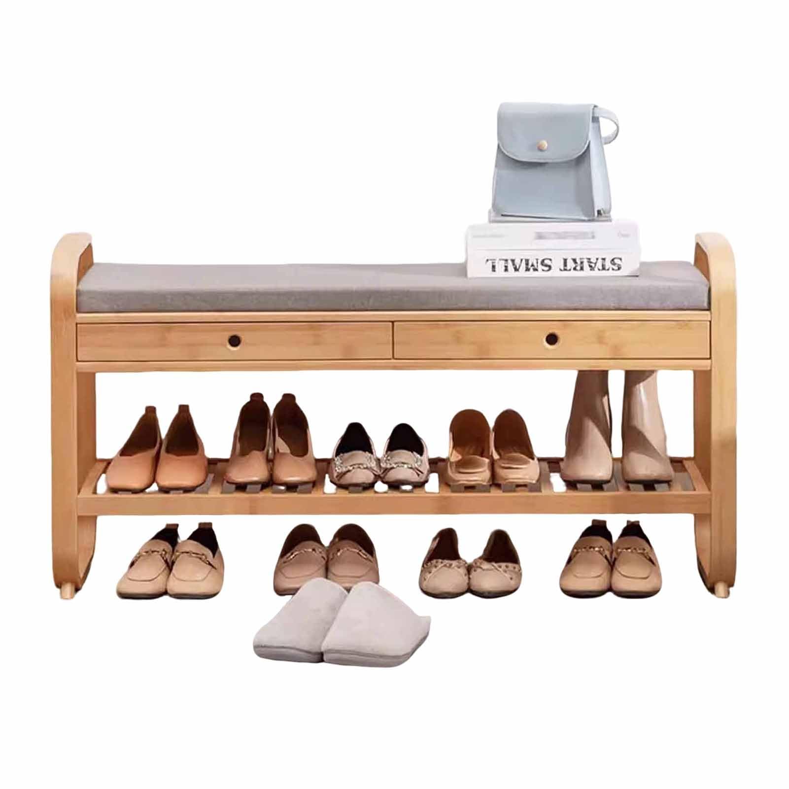 Banc à chaussures en bambou petit espace meuble de rangement d'entrée compact 99 cm