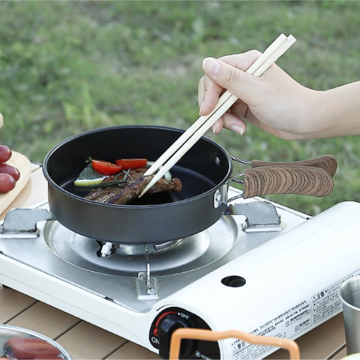 Naczynia Kempingowe Garnki Zewnętrzne Przenośny Sprzęt Kuchenny Do Kampanii Wild Camp Camping Wood Sprzęt Survivalowy(Black)