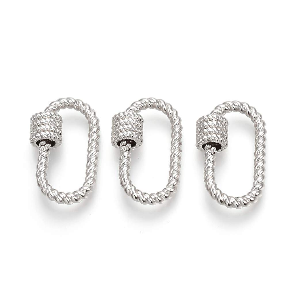 Cheriswelry 10pcs Screw Clasps Carabiner Lock Hook Oval Clips Connector Decorative Charms Closure Findings for Jewellery Necklace Keyrings Crafts Making, Platinum