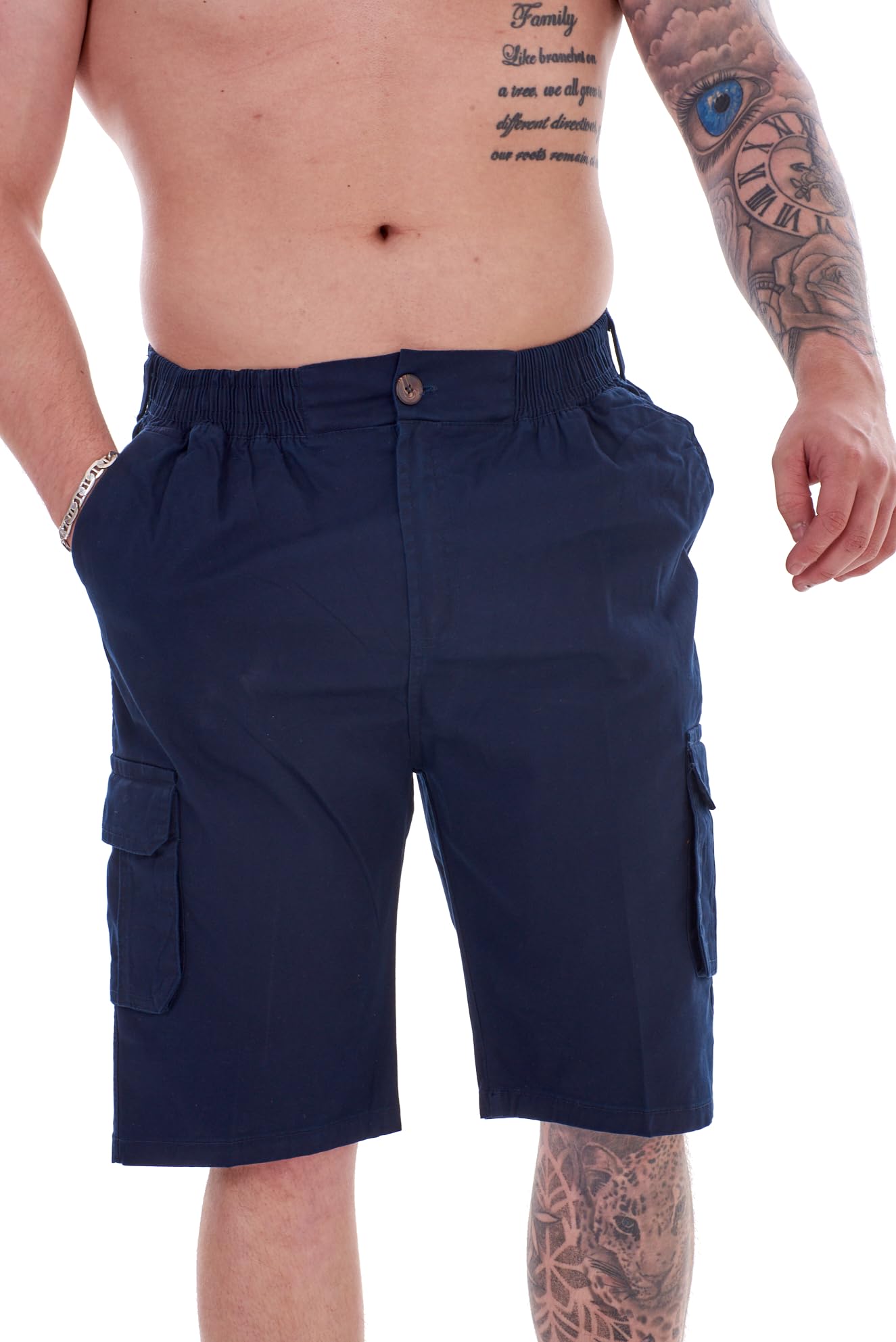 Malay Mens Shorts Cotton Cargo Combat Casual Elasticated Wash Fabric Zip Shorts (as8, Alpha, xx_l, Regular, Regular, Navy)