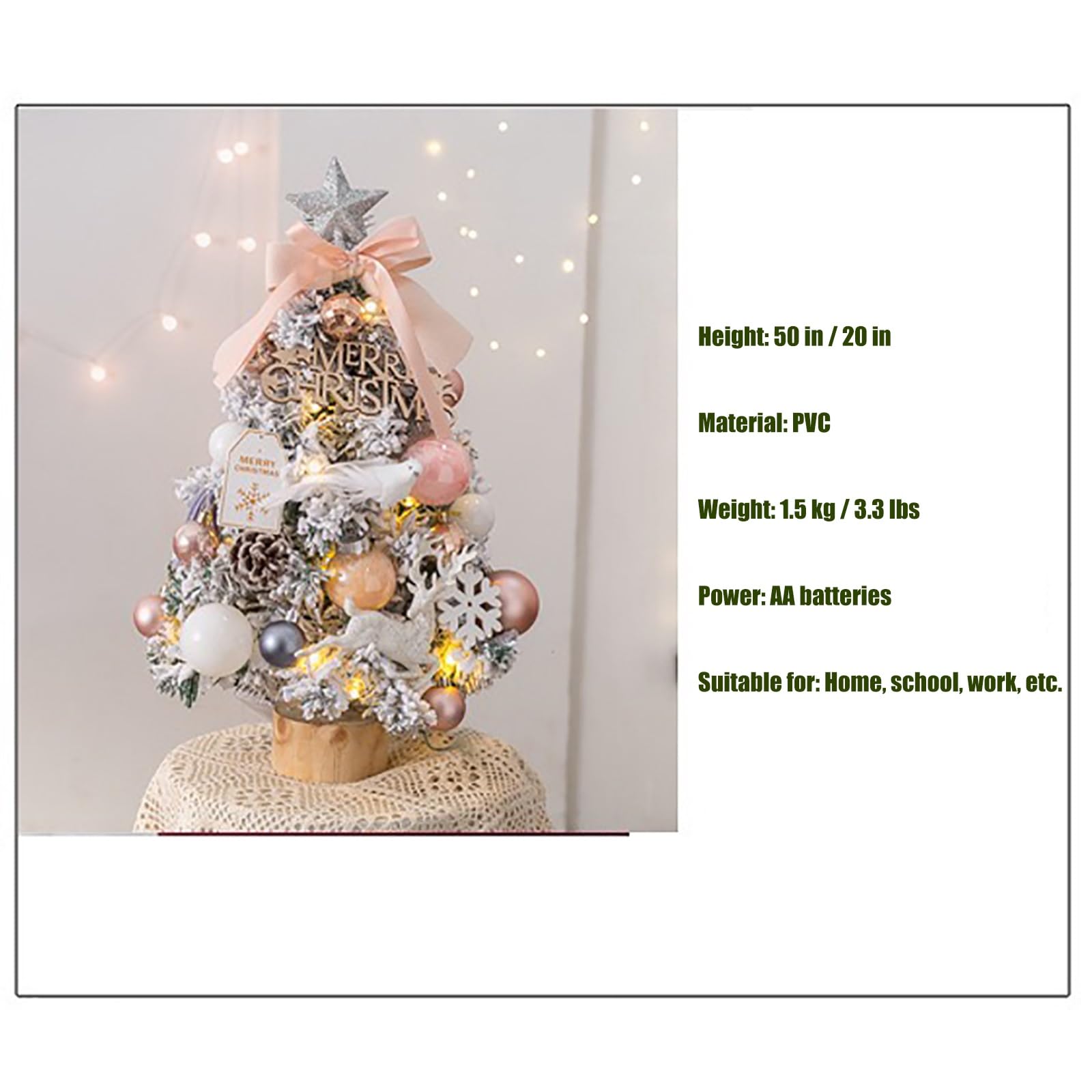 Arbol de Navidad Pequeño con Luces Integradas, Árbol de Navidad Artificial de Mesa de 45/50 cm con Luces LED, Pinos Navideños Pequeños con Base(50cm/20in)