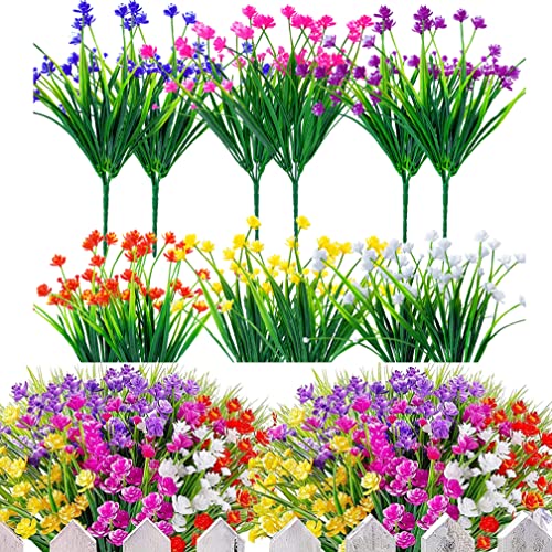 12 paquetes de flores artificiales, flores artificiales al aire libre, flores de plástico, arbustos artificiales, narcisos artificiales, para interiores y exteriores, boda, jardín (6 colores) Cover