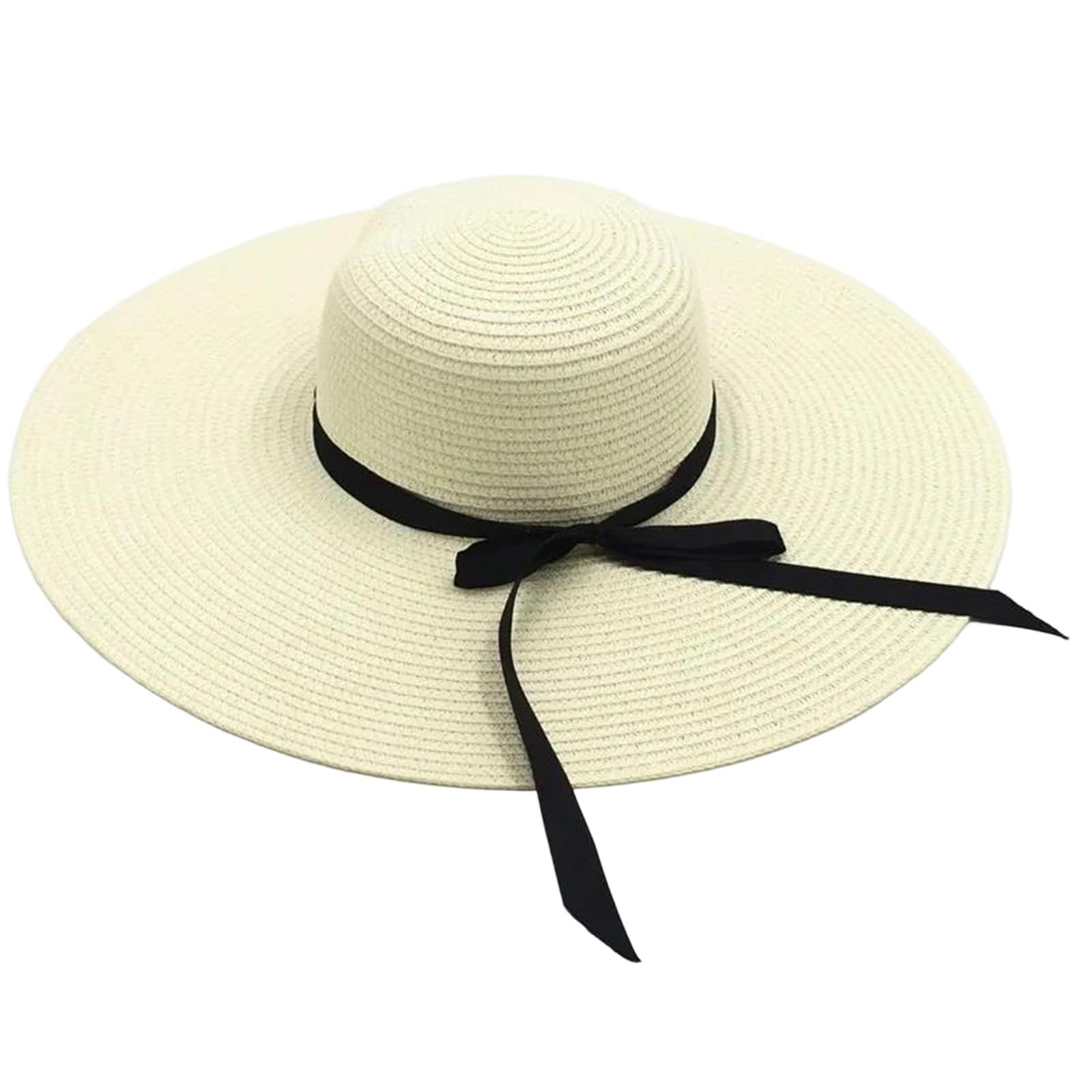 EYRMQWJPC Wide Brim Sun Hat, Women's Straw Sun Hat Wide Brim 11-14cm Protection Multicolor Beach Travel Summer(Ribbon Milk White,Brim 11cm)