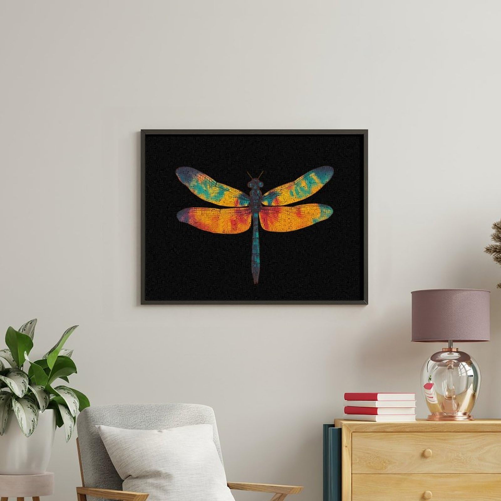Malen nach Zahlen für Erwachsene, Motiv: bunte Libelle, auf Baumwolle, Ölgemälde oder Geschenk, Heimdekoration, 50 x 65 cm
