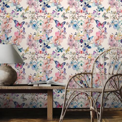 Image of Self-Adhesive Waterproof Floral & Butterfly Pattern Wallpaper Removable PVC Vinyl Wall Sticker for Living Room, Hall & Home Decor (45 x 304 cm)