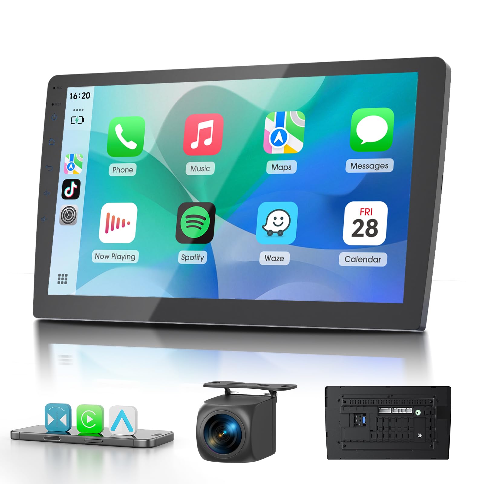 Haudio Radio para Coche 2 DIN con Apple CarPlay & Android Auto, Pantalla HD de 9 Pulgadas, Cámara de Marcha atrás HD, GPS, Control de Voz, Mirror Link, FM/Am/AUX, para Todos los Vehículos, 2+64GB