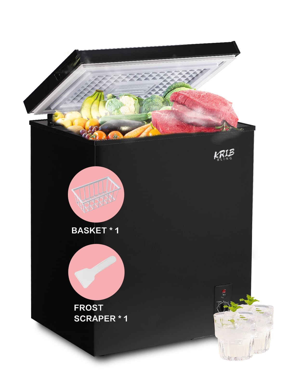 KRIB BLING NEW-ZT-86Q-BLACK 5 cu ft Chest Freezer Black