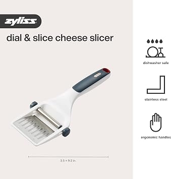 Zyliss Dial & Slice Cheese Slicer - Adjustable, Handheld Cheese Slicer with Stainless Steel Edge and Ergonomic Handle - White