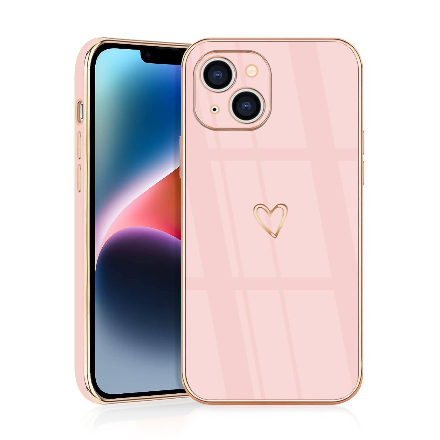 JRIANY TPU Silicone Phone Case for iPhone 14 6.1-inch, Love Heart Pattern, Pink