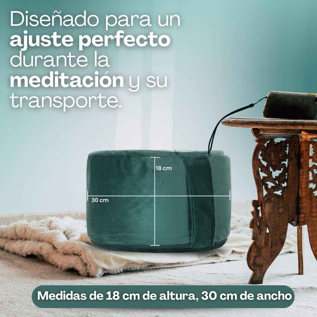 Original ® Zafu Meditazione Albero della Vita 18 cm x 30 cm 100% cotone - Imbottitura a conchiglia Grano saraceno - Cuscino meditazione Yoga - Tacos Yoga - Milfundess (Verde, 18cm)