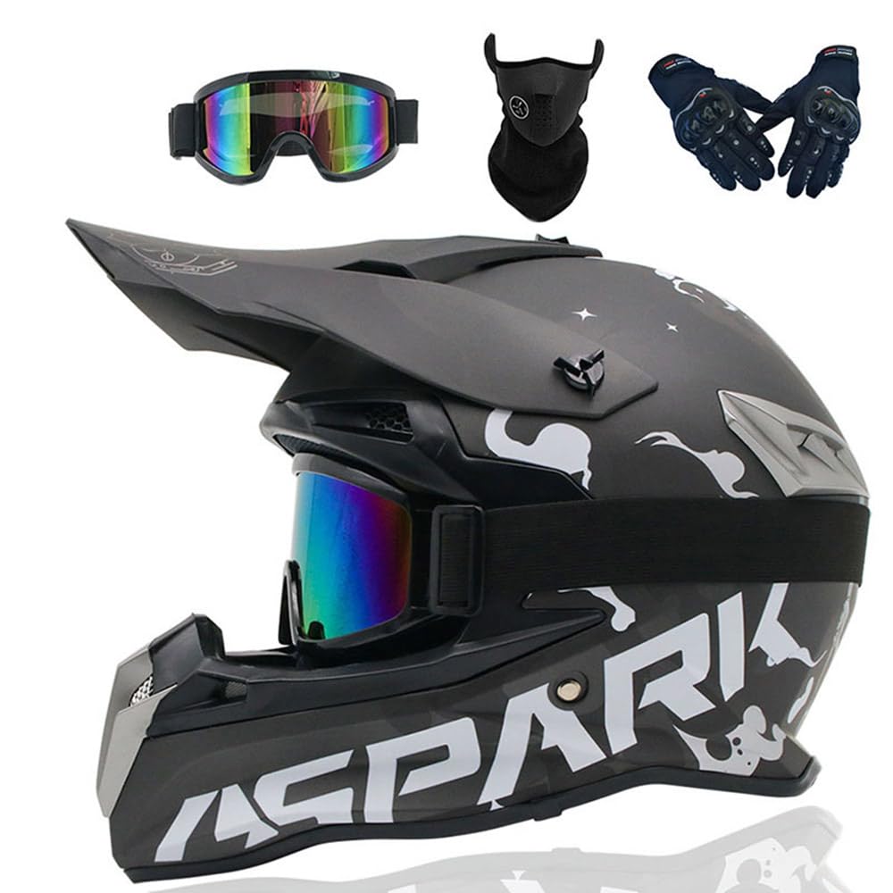 Kask motocyklowy crossowy, damski, męski, na całą twarz, kask motocrossowy, certyfikat DOT/ECE, z goglami ochronnymi, maską, rękawiczkami, kask do downhill, kask ochronny do motoroweru Cruiser Chopper