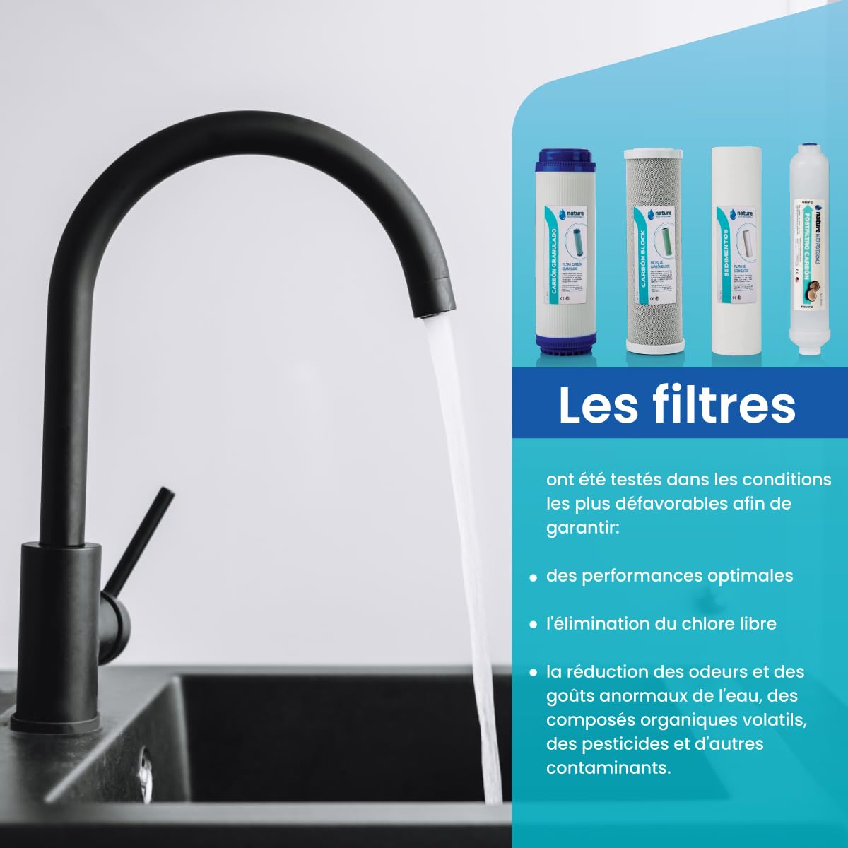 Equipo de Osmosis Inversa - Kit para Osmosis de 5 Etapas - Capacidad para 6 L - Incluye Membrana de 75GPD, Deposito de Agua y Filtros - Nature Water Professionals