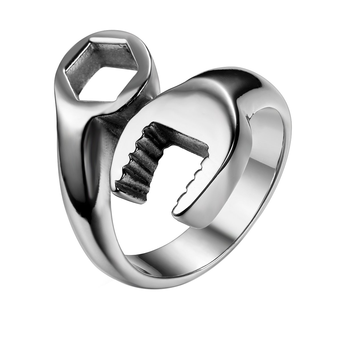 JewelryWe Anillo de acero inoxidable pulido para hombre, diseño de llave mecánica, color plateado (con bolsa de regalo)