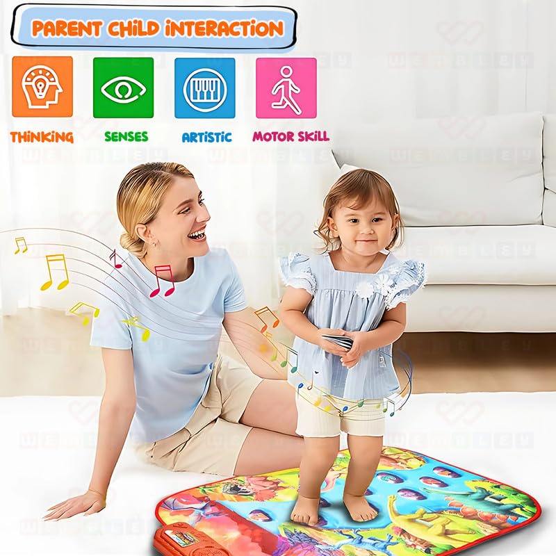 Image of Wembley Dinosaur Musical Mat for Kids Ages 3+ Baby Piano Play Mat Musical Keyboard with 8 Dinosaur Sounds Early Learning Educational Toys Birthday Gift for Boys Girls - 86 x 52 cm