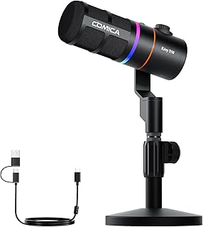 COMICA EJoy D10 Dynamisches Gaming Mikrofon PC, Schwarz | XLR/USB-C Dual Output, Noise Cancellation, RGB Beleuchtung & Mikrofonarm für Podcast Streaming Studio, für MAC PS4 PS5