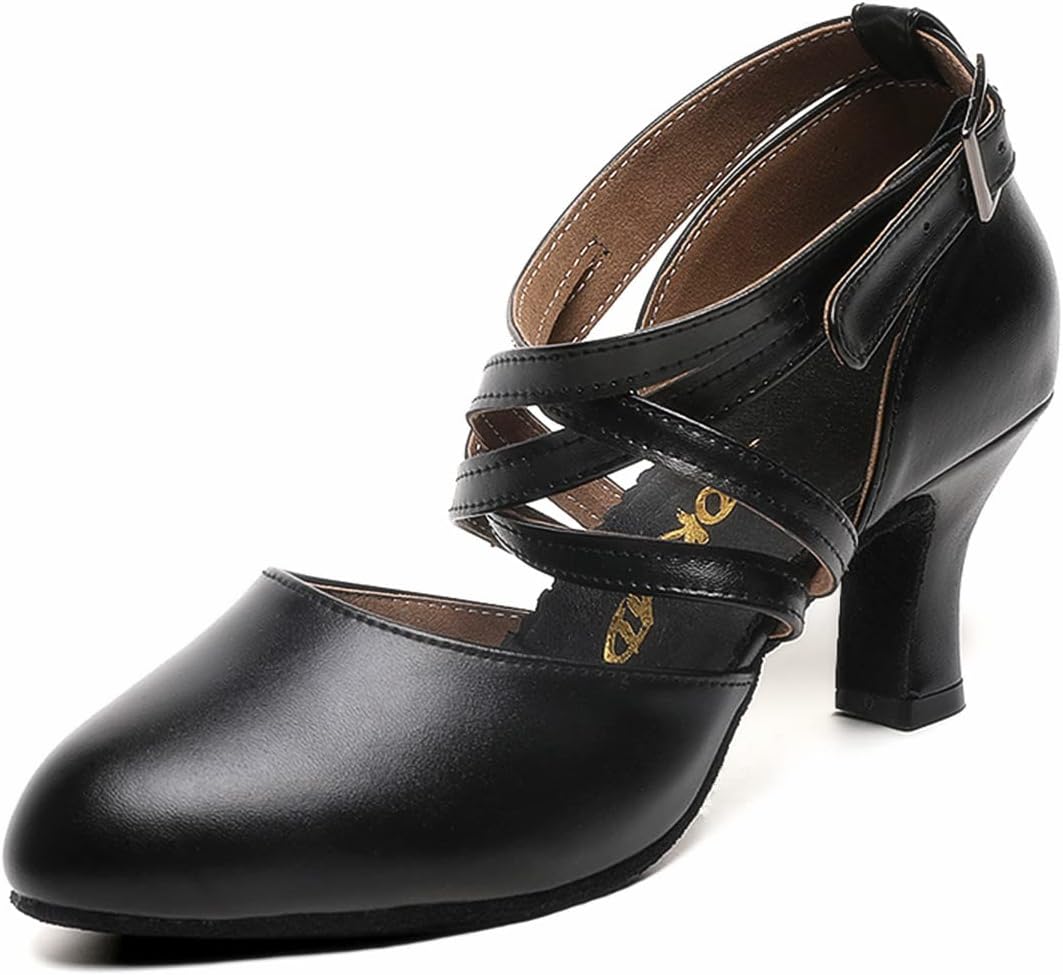 BokimdWomens Black Cross Strap Character Shoes Latin Salsa Ballroom Dance Heels Wedding Dress Pumps