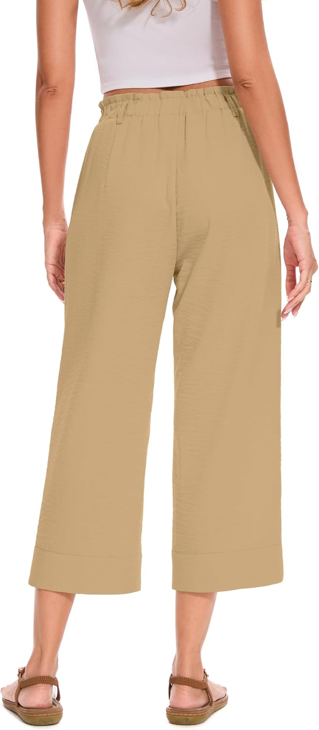 FUNYYZO Women Summer Capri Pants Trousers Pants Drawstring Waist Wide Leg Casual Loose Fit Dressy Pants - Image 6