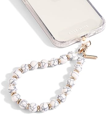 Case-Mate Phone Charm Wrist Strap with Beaded Marble - White Marble
