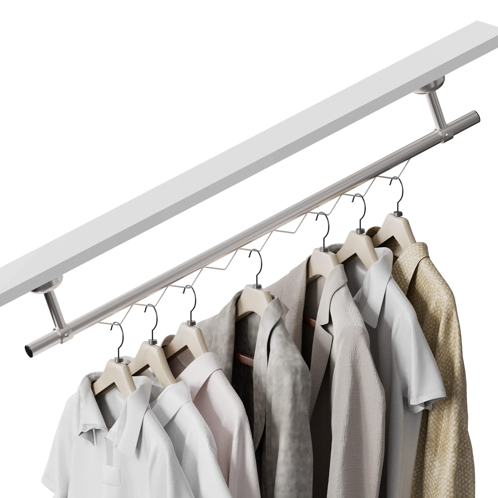 Tringle à vêtements orientable tout angle avec support mural et plafond pour placard
