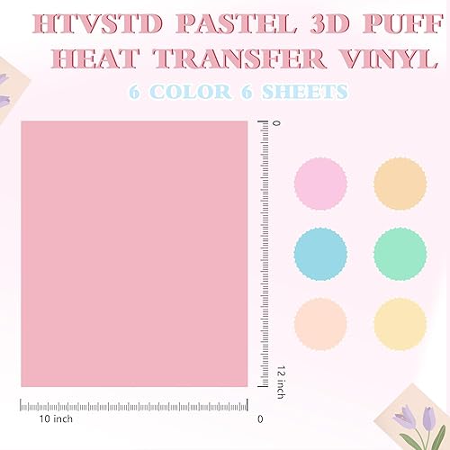 Miniatura 7 de Vinilo de transferencia de calor de 12 x 10 pulgadas, 6 hojas pastel 3D Puff HTV para planchar en vinilo color caramelo HTV verde soplo de