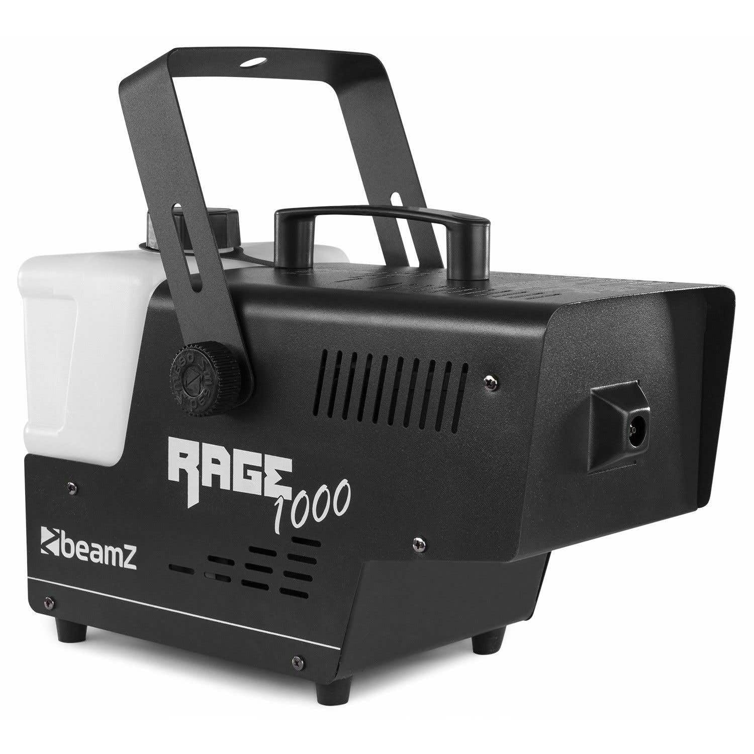 BeamZ Rage 1000 Machine à Fumée 1000 Watts, Réservoir 2 L, Design Unique et Solide, Télécommande sans Fil et Filaire 3m, Etrier de Montage, Idéal pour une Soirée de 70 m²