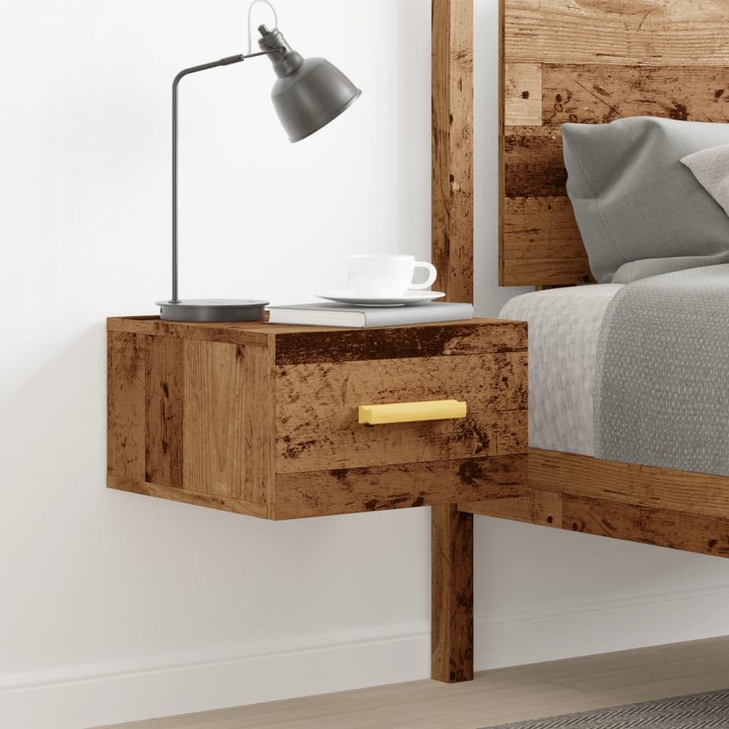 Comodino sospeso da parete, effetto legno anticato, comodino sospeso in legno per camera da letto e soggiorno, console da parete salvaspazio, 35 x 35 x 20 cm