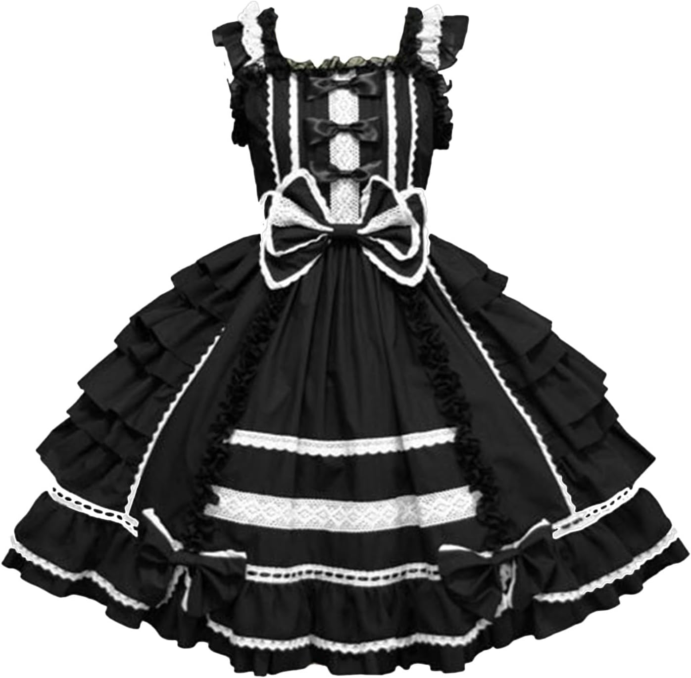 Sweet Lolita Dress for Women Victorian Sleeveless Princess Halloween Cosplay Costumes Lace Layers Gothic Maid Dresses