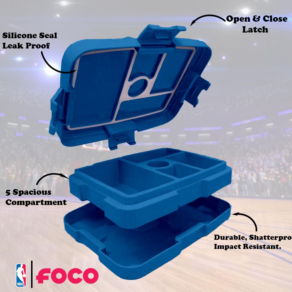FOCO NBA New York Knicks Boîte à déjeuner Bento étanche à 5 compartiments Motif grand logo de l'équipe de basketball Unisexe