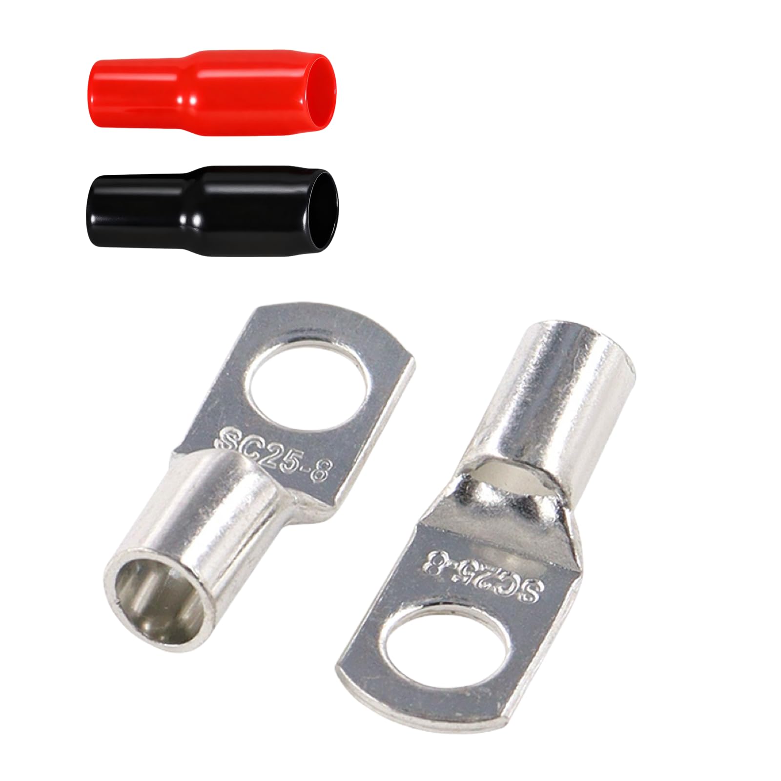 Joyelec Sc25-8H 15Set Sc25-8 Tinned Copper 25Mm² Cable Lugs M8 Battery Sc Bolt Hole Ring Crimp Terminals Connectors For Electric, Auto, Boat, Car,Battery Cable Ends Lugs, With Insulating Covers