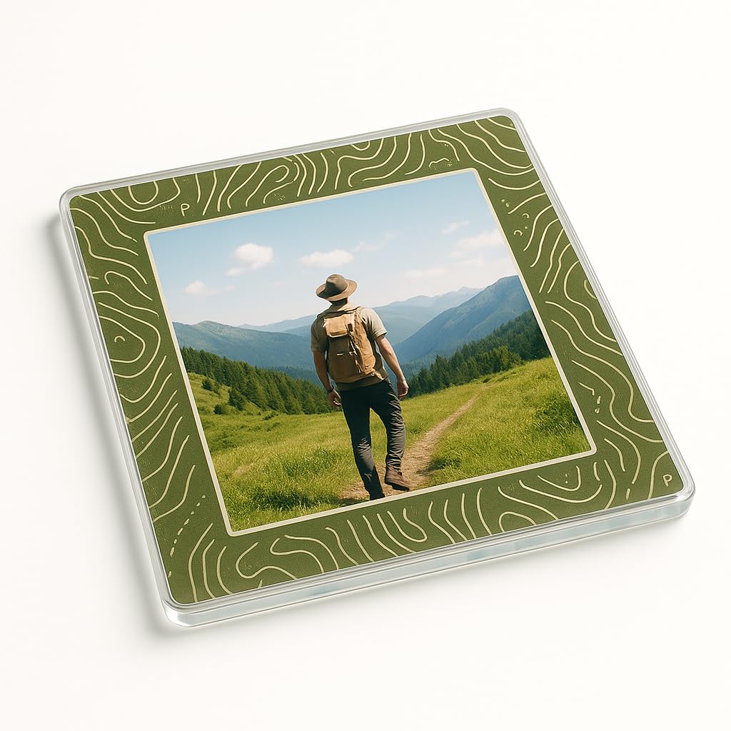 The Plum Penguin Hiking Acrylic Coaster Gift With Personalised Photo Frame - Trailframe Essence Adventure Home Decor Keepsake