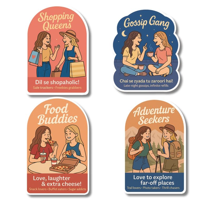 Image of Regalo Casila Friendship Fridge Magnet Set with Fun Quotes for Girls Shopping Travel Food Gossip Themes for Best Friends Room Fridge Decor Set of 4