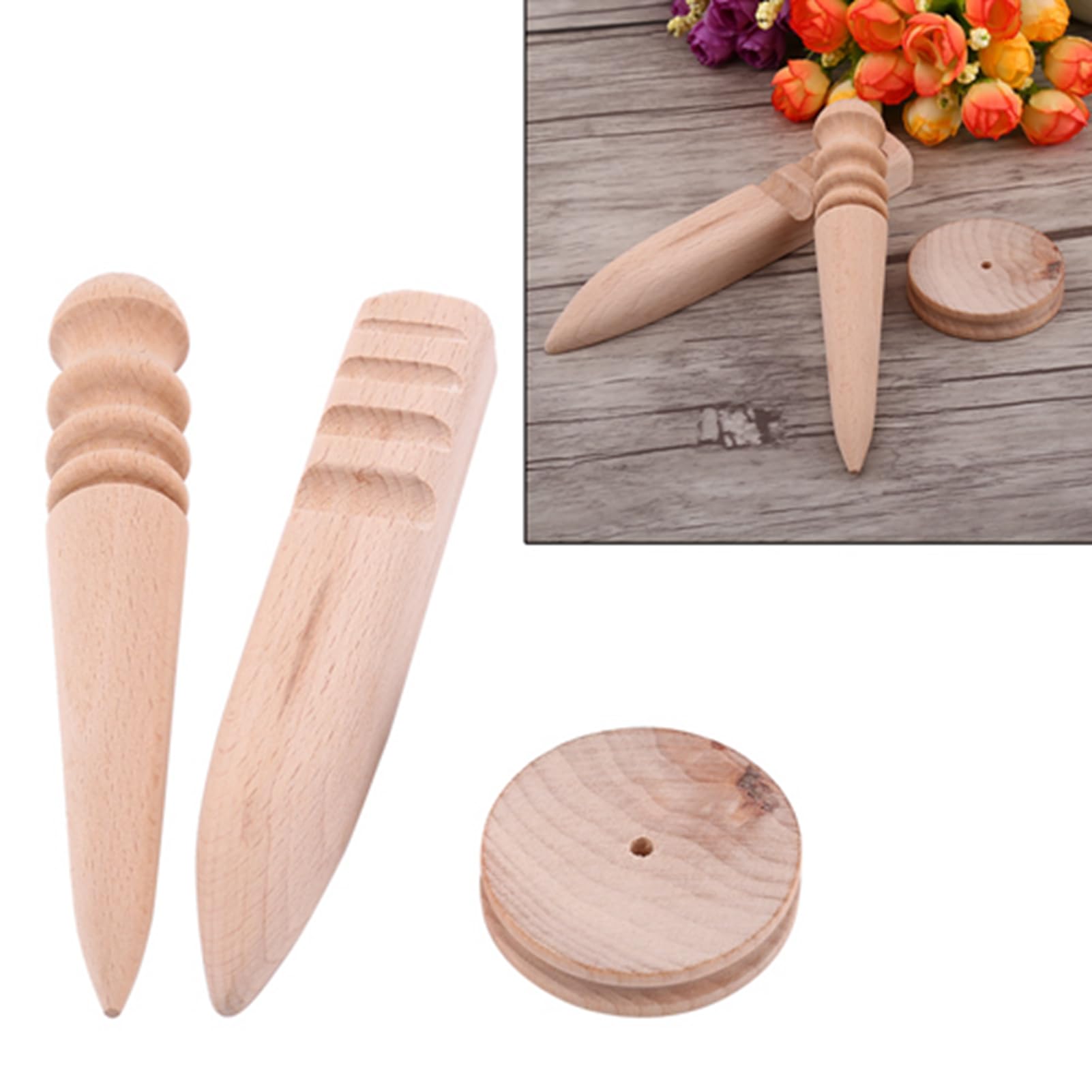 Qcwwy Brunissoir En Cuir - Outil De Lissage Et Polissage Des Bords En Bois De Santal - 4 Rainures